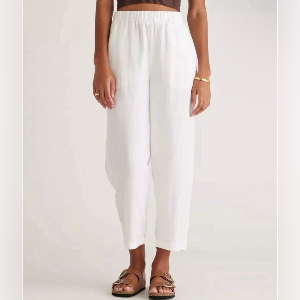 Quince Women's White European Linen Pants sz L NWT Relaxed Elastic Waist